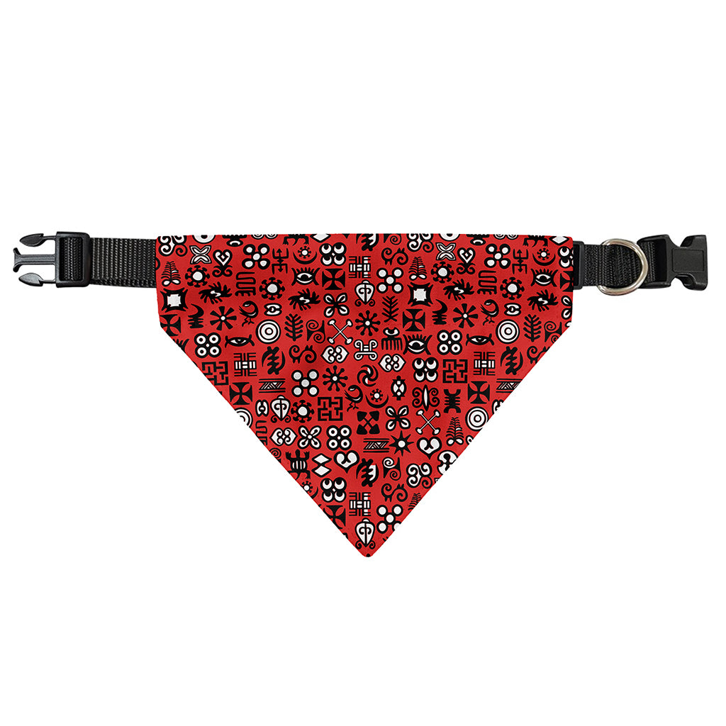 Red Adinkra Tribe Symbols Print Over The Collar Dog Bandana
