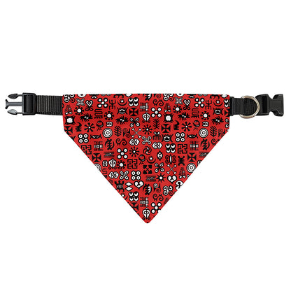 Red Adinkra Tribe Symbols Print Over The Collar Dog Bandana