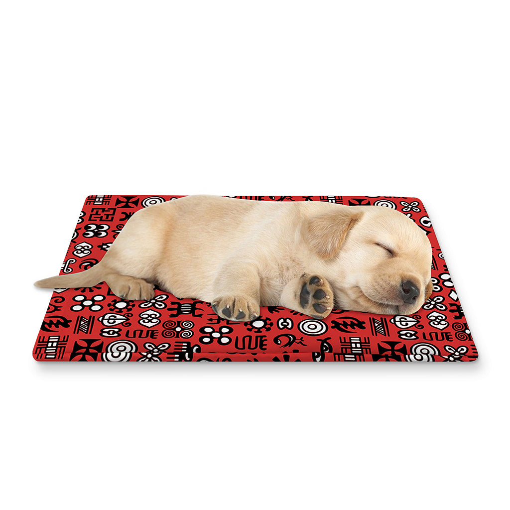 Red Adinkra Tribe Symbols Print Pet Cooling Mat Cover