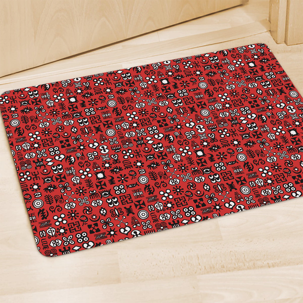 Red Adinkra Tribe Symbols Print Polyester Doormat