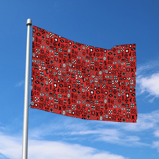 Red Adinkra Tribe Symbols Print Polyester Flag