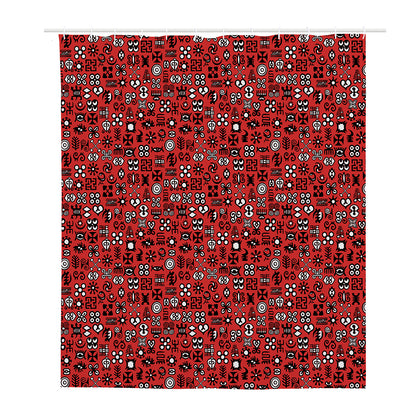 Red Adinkra Tribe Symbols Print Polyester Shower Curtain
