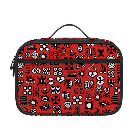 Red Adinkra Tribe Symbols Print Portable Lunch Bag