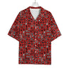 Red Adinkra Tribe Symbols Print Rayon Hawaiian Shirt