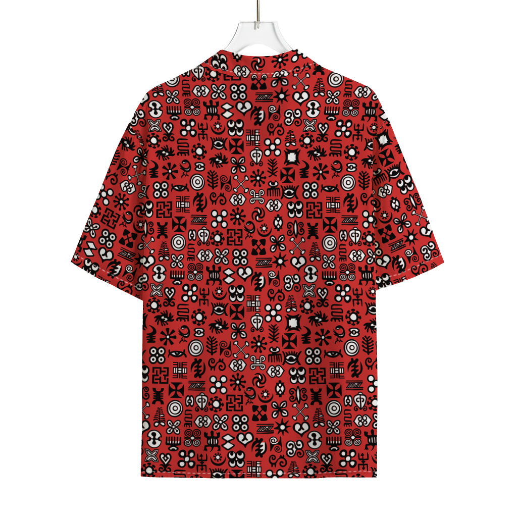 Red Adinkra Tribe Symbols Print Rayon Hawaiian Shirt