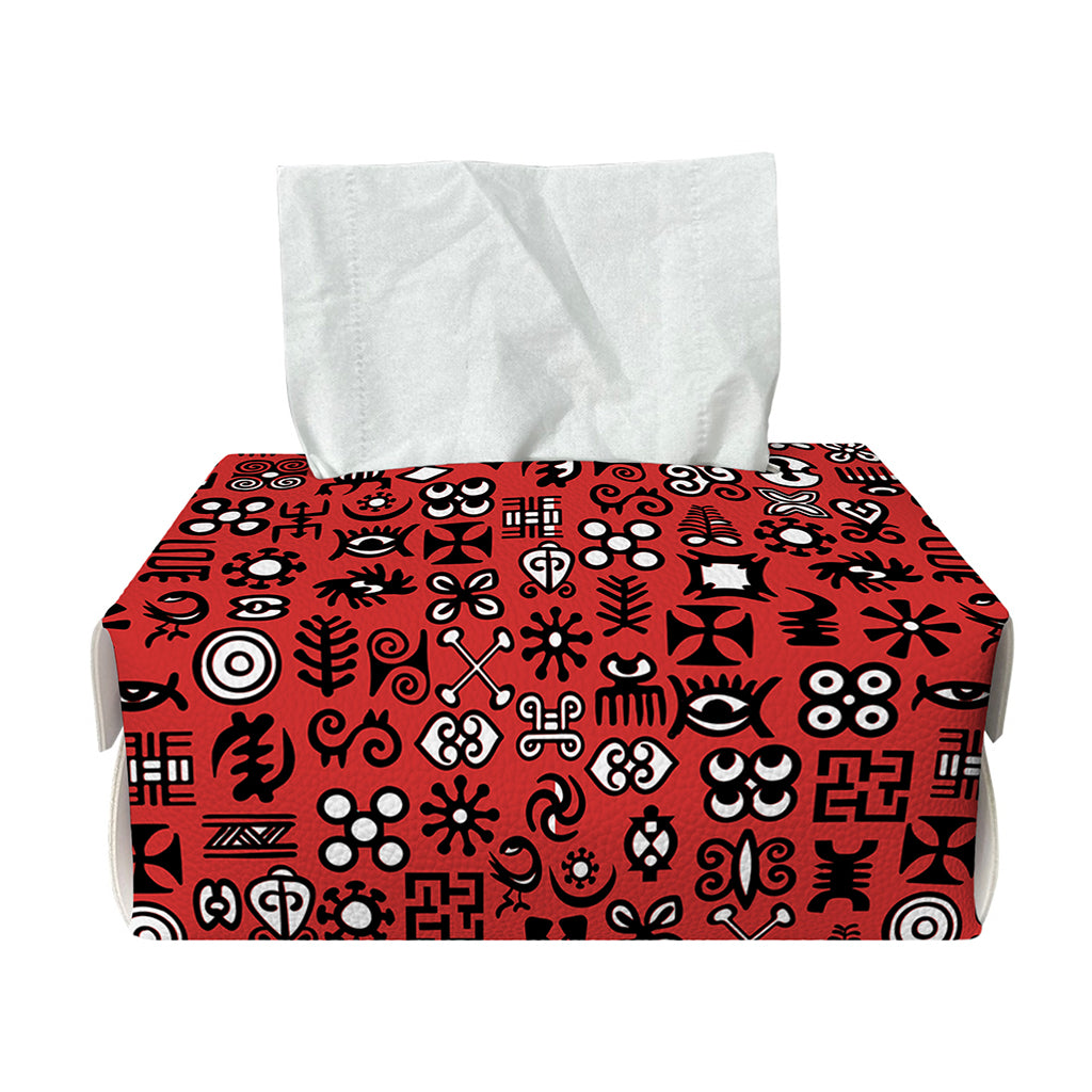 Red Adinkra Tribe Symbols Print Rectangle Tissue Box Cover
