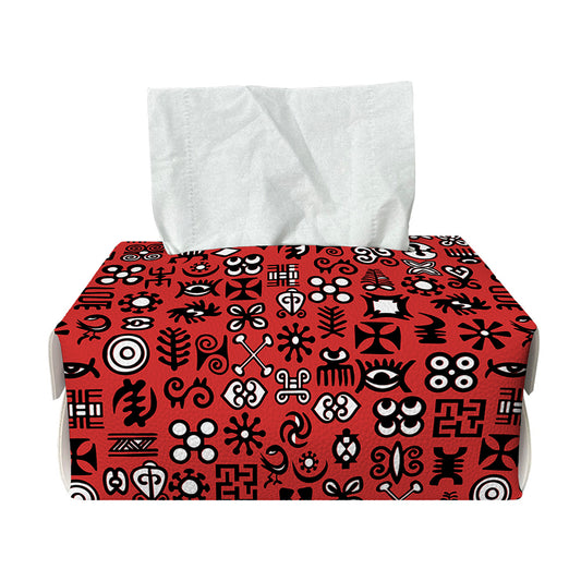 Red Adinkra Tribe Symbols Print Rectangle Tissue Box Cover