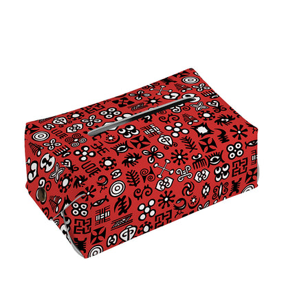 Red Adinkra Tribe Symbols Print Rectangle Tissue Box Cover
