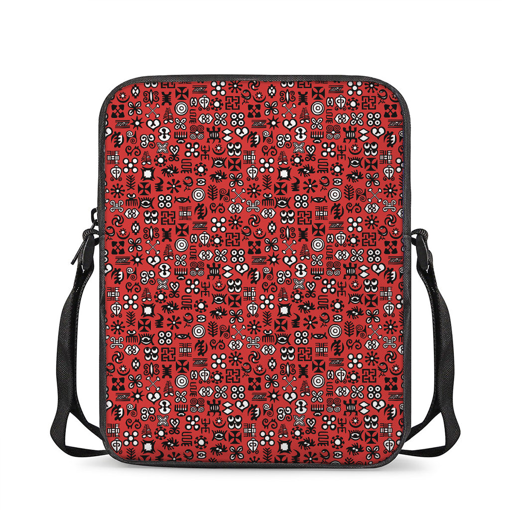 Red Adinkra Tribe Symbols Print Rectangular Crossbody Bag