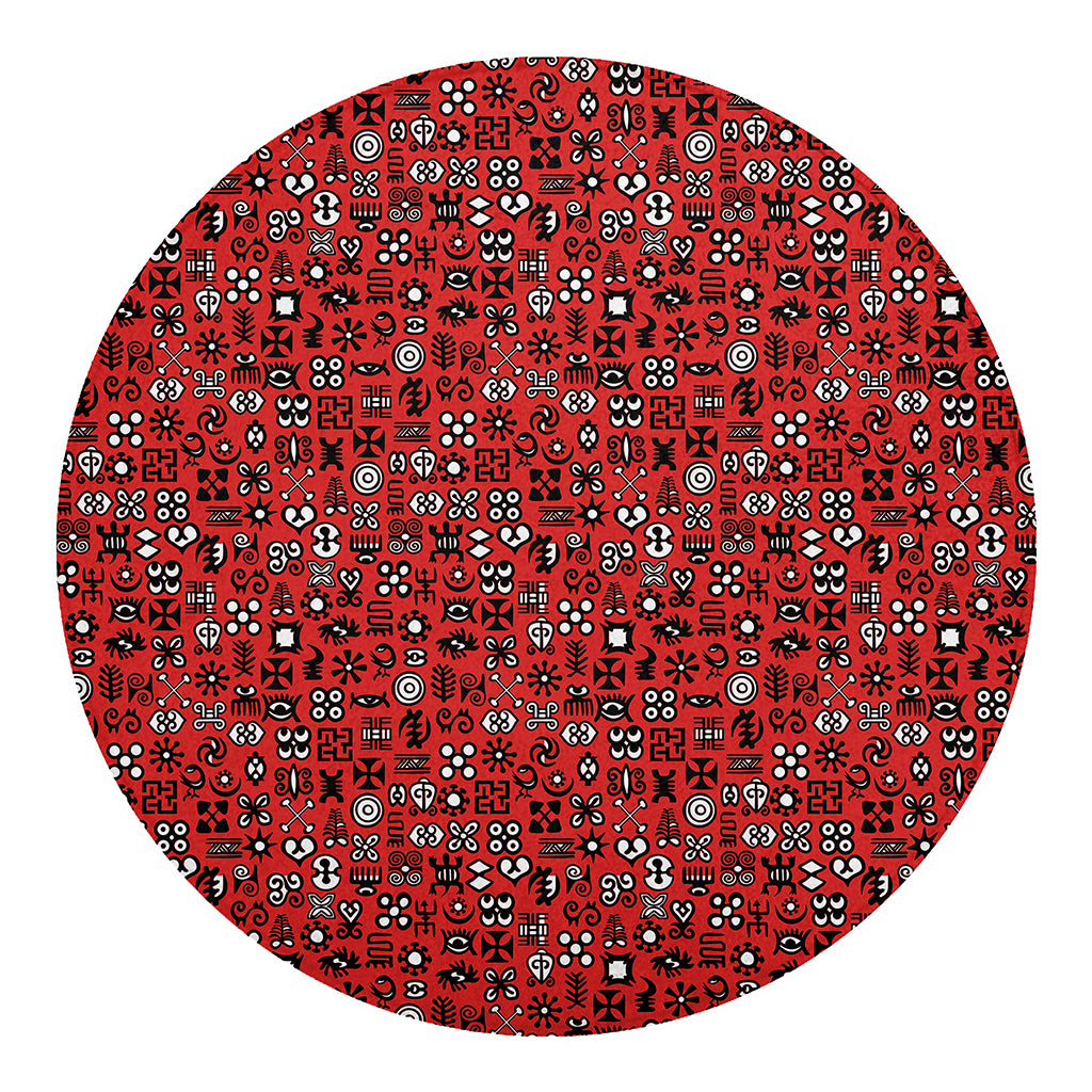 Red Adinkra Tribe Symbols Print Round Blanket