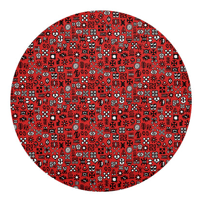 Red Adinkra Tribe Symbols Print Round Blanket