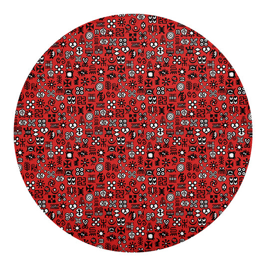 Red Adinkra Tribe Symbols Print Round Blanket