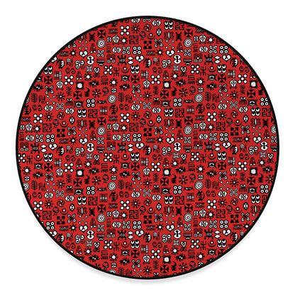 Red Adinkra Tribe Symbols Print Round Floor Mat