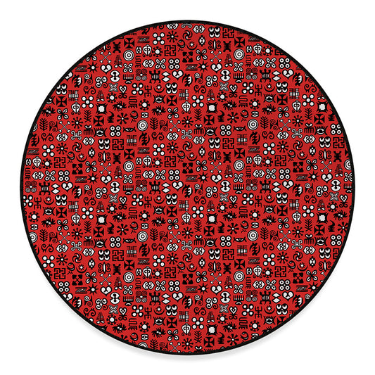 Red Adinkra Tribe Symbols Print Round Floor Mat