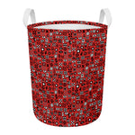 Red Adinkra Tribe Symbols Print Round Laundry Basket