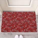 Red Adinkra Tribe Symbols Print Rubber Doormat