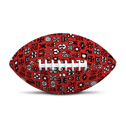 Red Adinkra Tribe Symbols Print Rugby Ball
