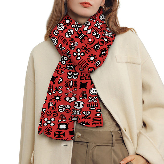 Red Adinkra Tribe Symbols Print Scarf