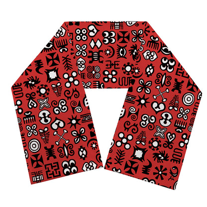 Red Adinkra Tribe Symbols Print Scarf