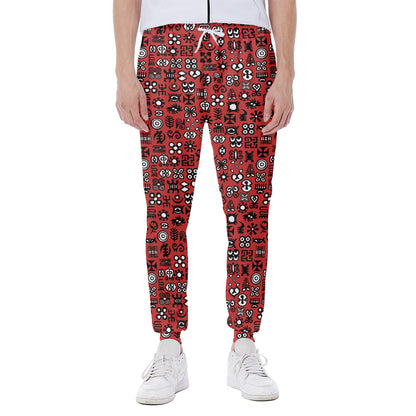 Red Adinkra Tribe Symbols Print Scuba Joggers