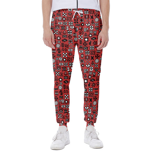 Red Adinkra Tribe Symbols Print Scuba Joggers