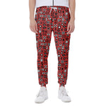 Red Adinkra Tribe Symbols Print Scuba Joggers