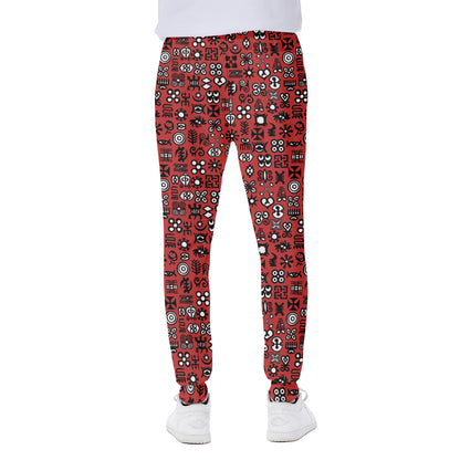 Red Adinkra Tribe Symbols Print Scuba Joggers