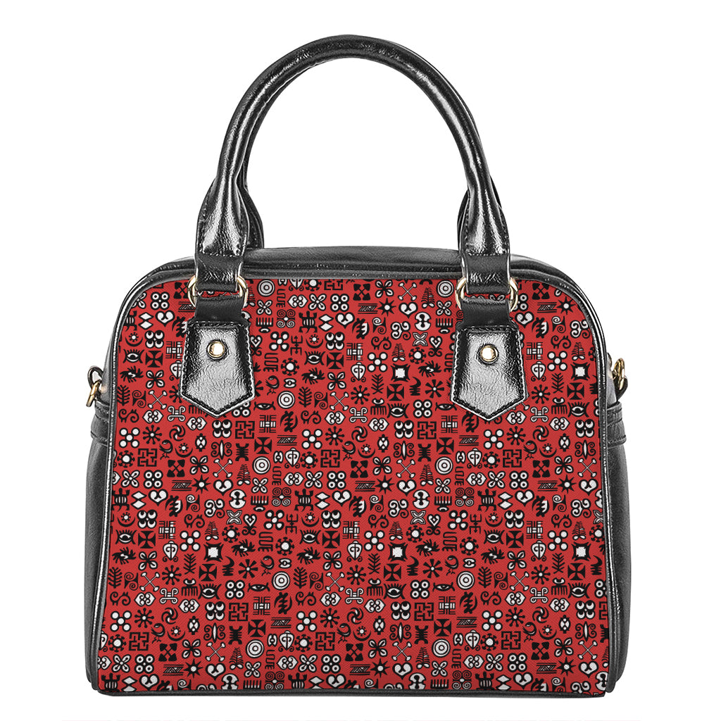 Red Adinkra Tribe Symbols Print Shoulder Handbag