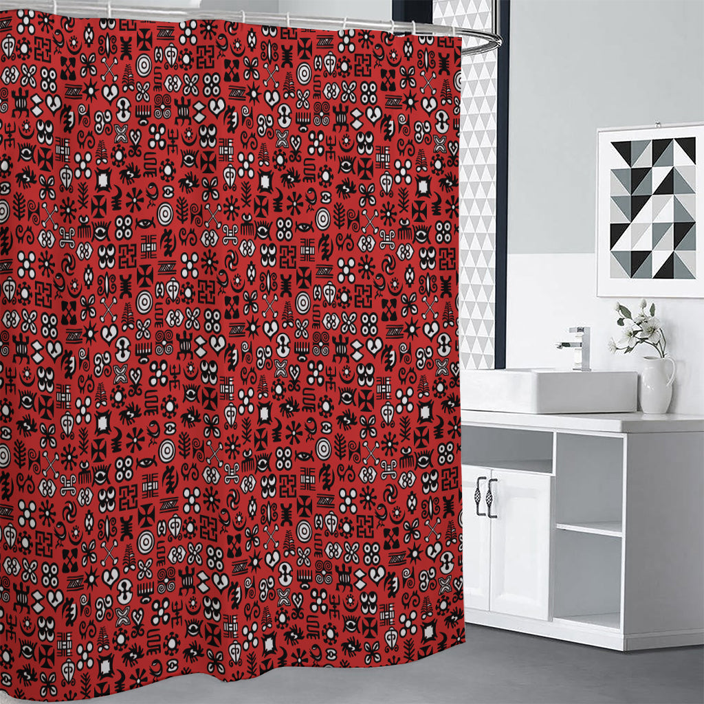 Red Adinkra Tribe Symbols Print Shower Curtain