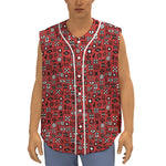 Red Adinkra Tribe Symbols Print Sleeveless Baseball Jersey