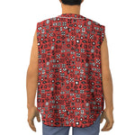 Red Adinkra Tribe Symbols Print Sleeveless Baseball Jersey