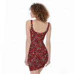 Red Adinkra Tribe Symbols Print Sleeveless Bodycon Dress