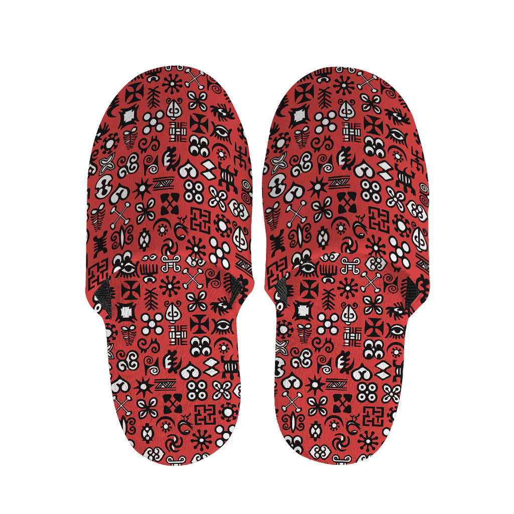 Red Adinkra Tribe Symbols Print Slippers