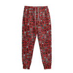 Red Adinkra Tribe Symbols Print Sweatpants