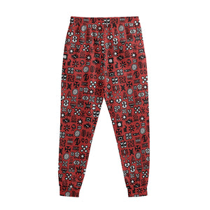 Red Adinkra Tribe Symbols Print Sweatpants