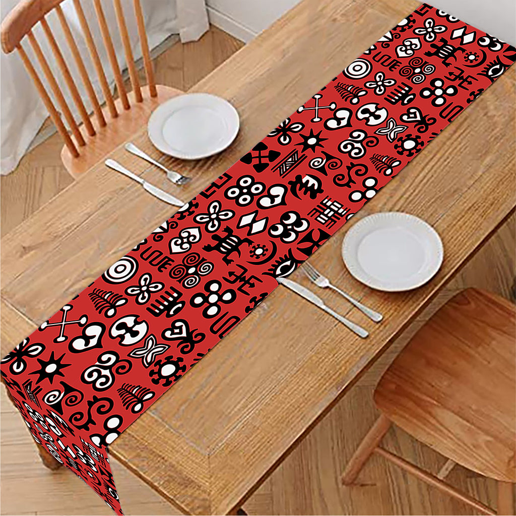 Red Adinkra Tribe Symbols Print Table Runner