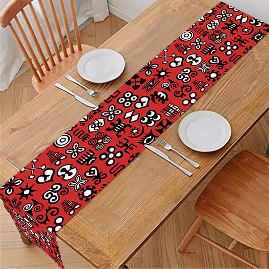 Red Adinkra Tribe Symbols Print Table Runner
