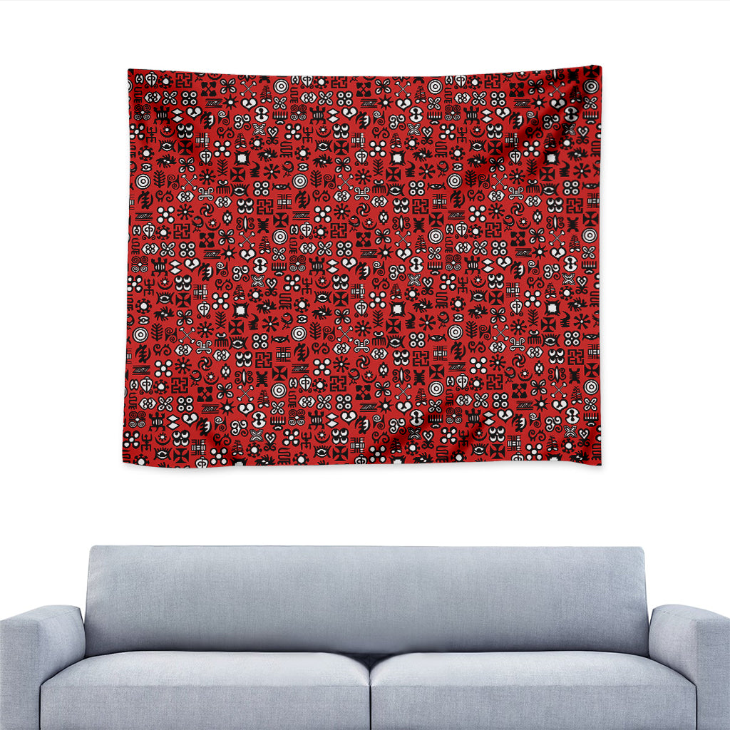 Red Adinkra Tribe Symbols Print Tapestry