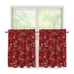 Red Adinkra Tribe Symbols Print Tier Curtains