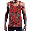 Red Adinkra Tribe Symbols Print Men's Workout Tank Top