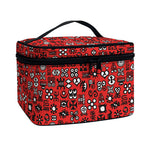 Red Adinkra Tribe Symbols Print Travel Makeup Bag
