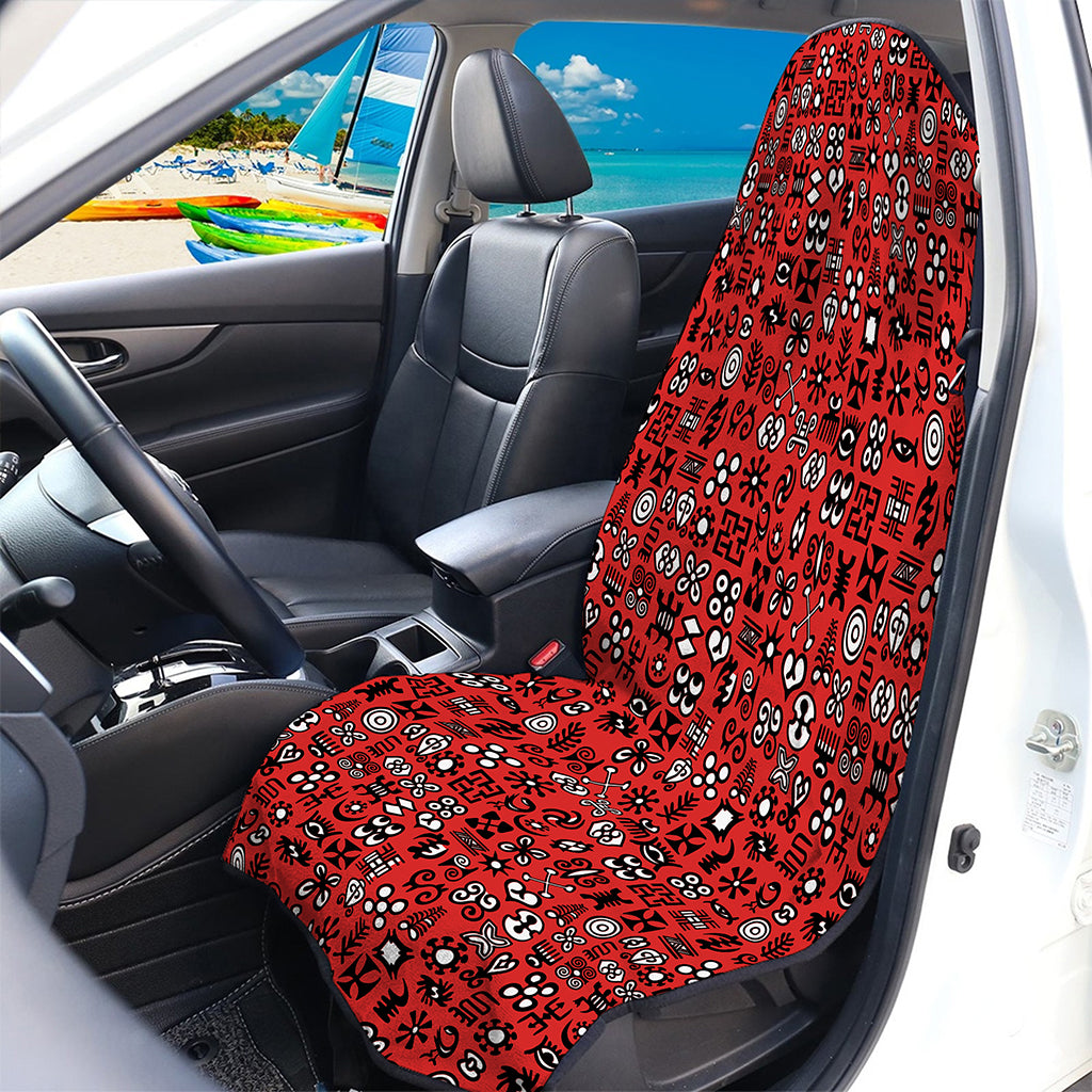 Red Adinkra Tribe Symbols Print Waterproof Car Seat Cover