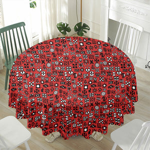 Red Adinkra Tribe Symbols Print Waterproof Round Tablecloth