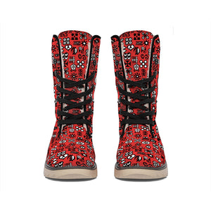 Red Adinkra Tribe Symbols Print Winter Boots