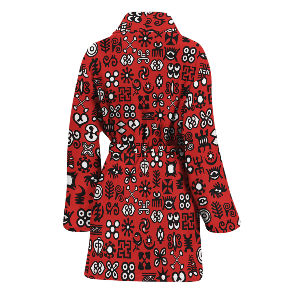 Red Adinkra Tribe Symbols Print Women's Bathrobe