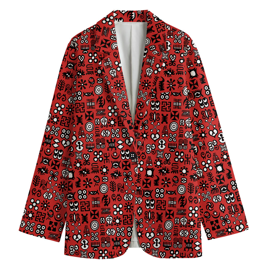 Red Adinkra Tribe Symbols Print Women's Blazer