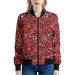 Red Adinkra Tribe Symbols Print Women's Bomber Jacket