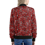 Red Adinkra Tribe Symbols Print Women's Bomber Jacket