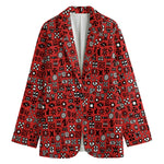 Red Adinkra Tribe Symbols Print Women's Cotton Blazer