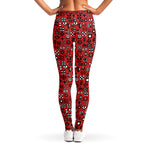 Red Adinkra Tribe Symbols Print Women's Leggings